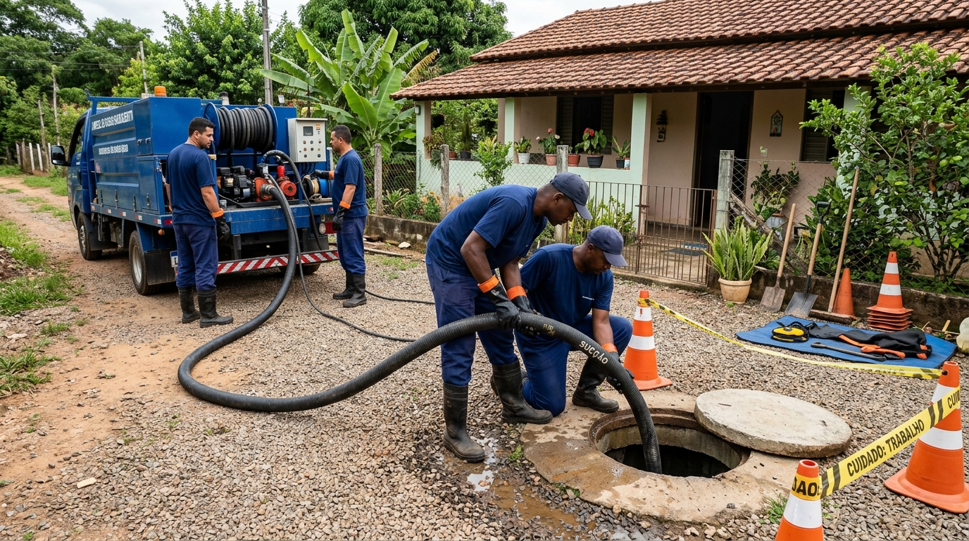 Equipe de desentupimento de fossa em Montes Claros-MG